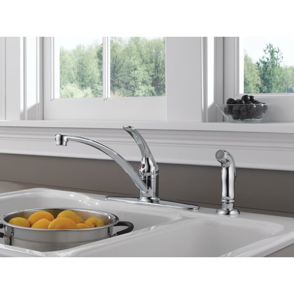 Non-metallic 1-handle standard kitchen faucet 2025 with side sprayer in chrome